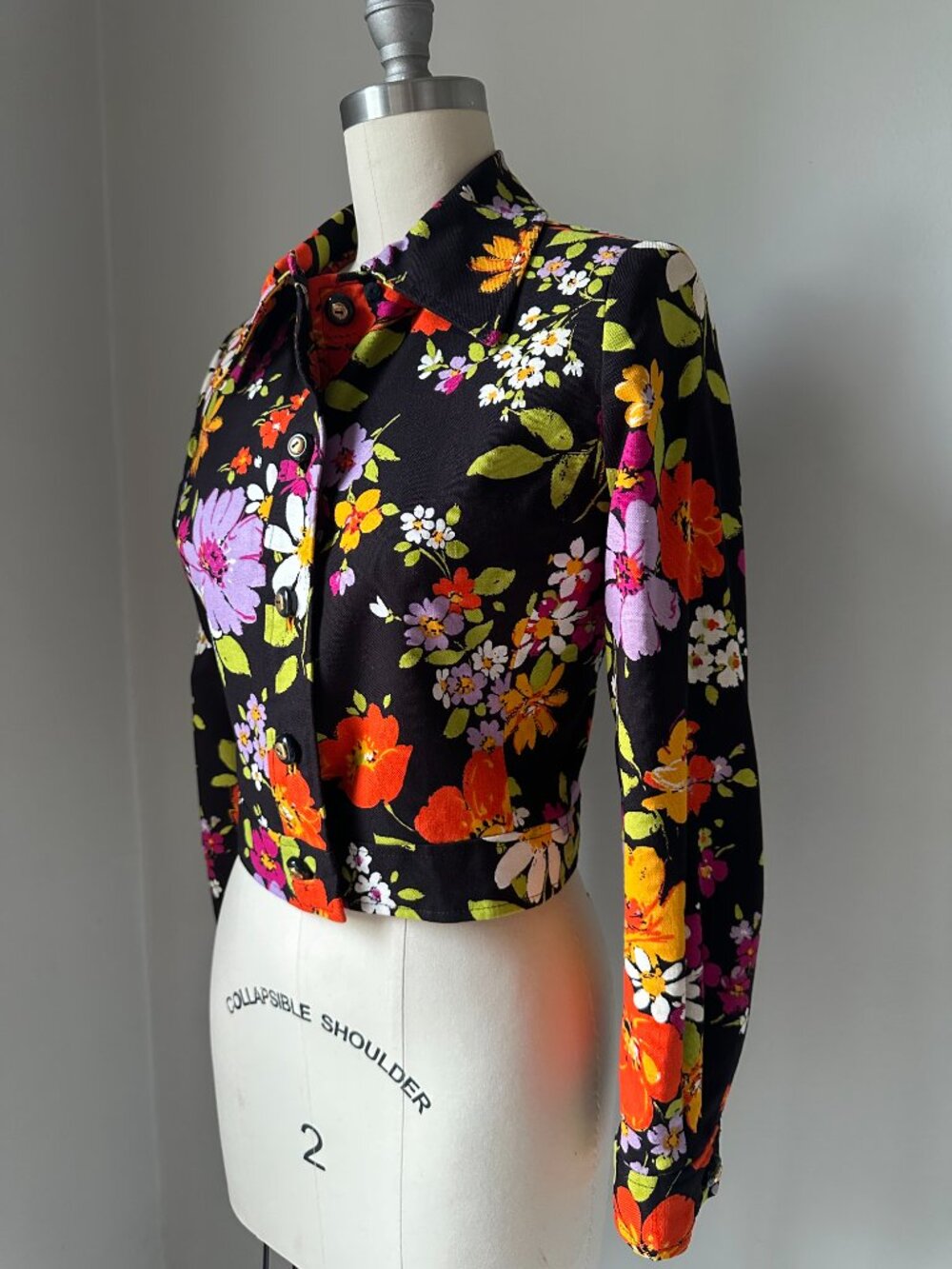 Vintage Floral Cropped Jacket XS | 70s Inspired Statement Jacket - Picture 2 of 9